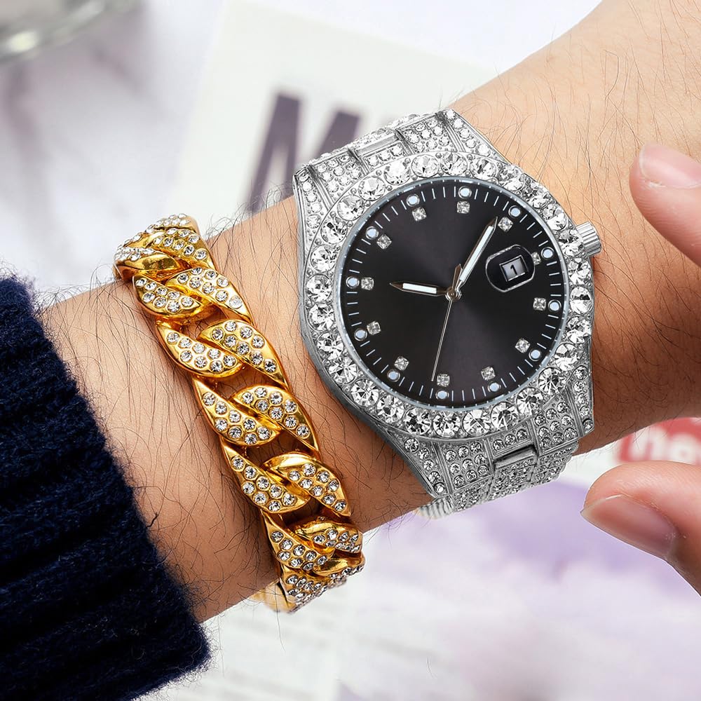 Foto 5 pulgar | Reloj Hunruy Hip Hop Iced-out Bling Diamond Quartz 42 Mm Para Hombre - Venta Internacional.