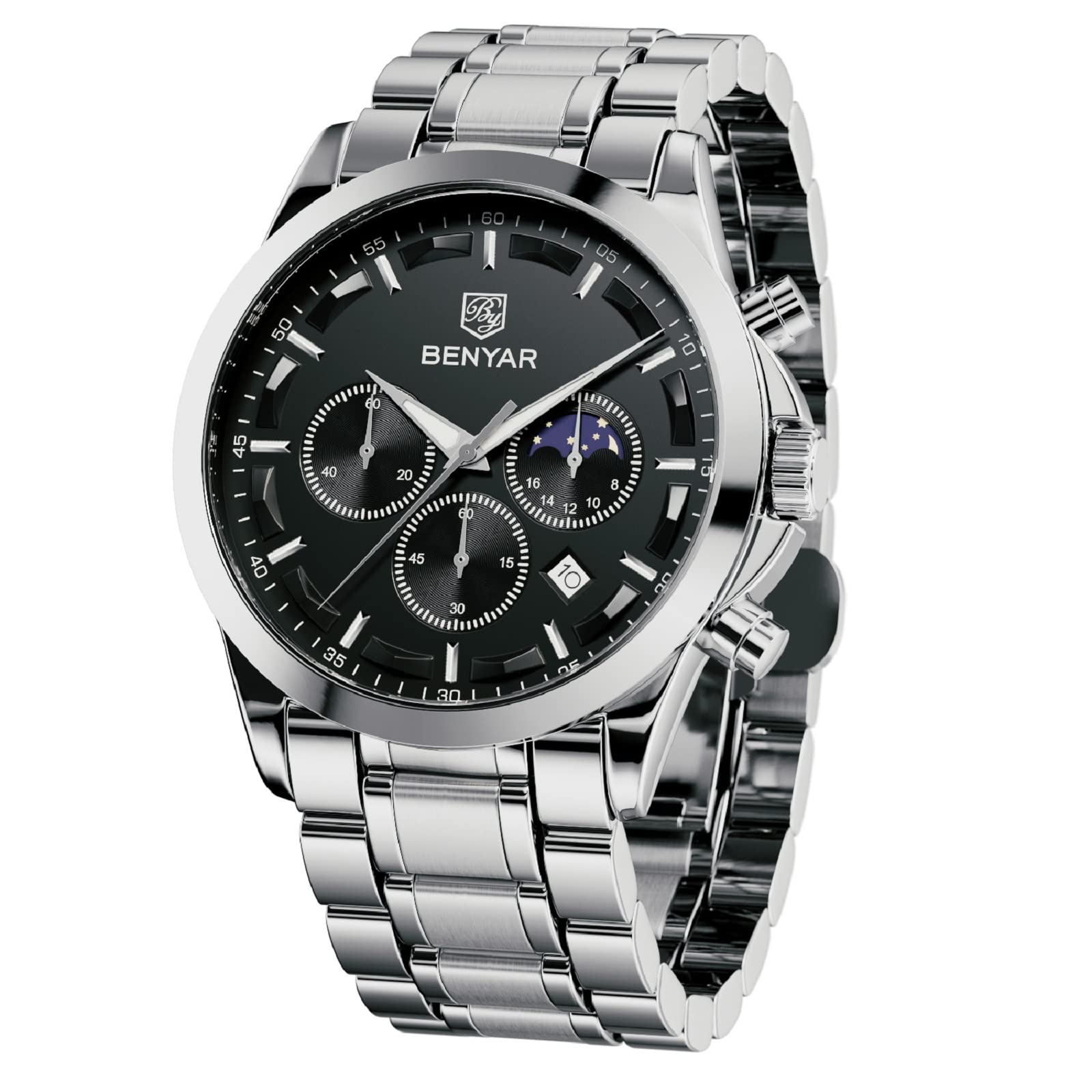 Reloj By Benyar Chronograph Quartz De Acero Inoxidable Para Hombre - Venta Internacional.