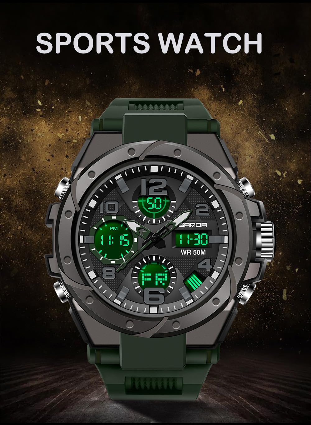 Foto 3 pulgar | Reloj Aimes Sports Military Waterproof Para Hombre, Color Verde Militar - Venta Internacional.