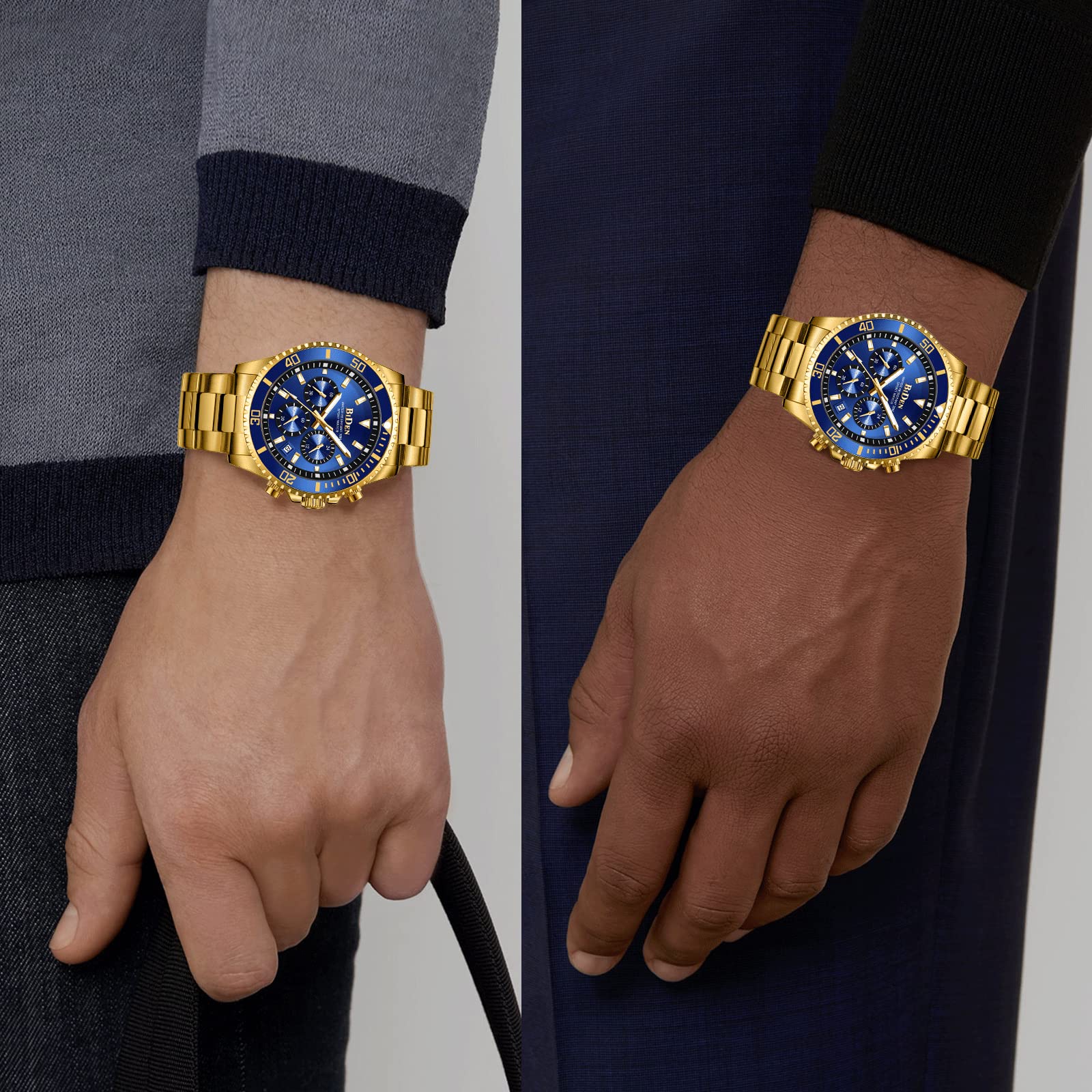 Foto 6 | Reloj Biden Chronograph Oro Azul Acero Inoxidable Para Hombre - Venta Internacional.