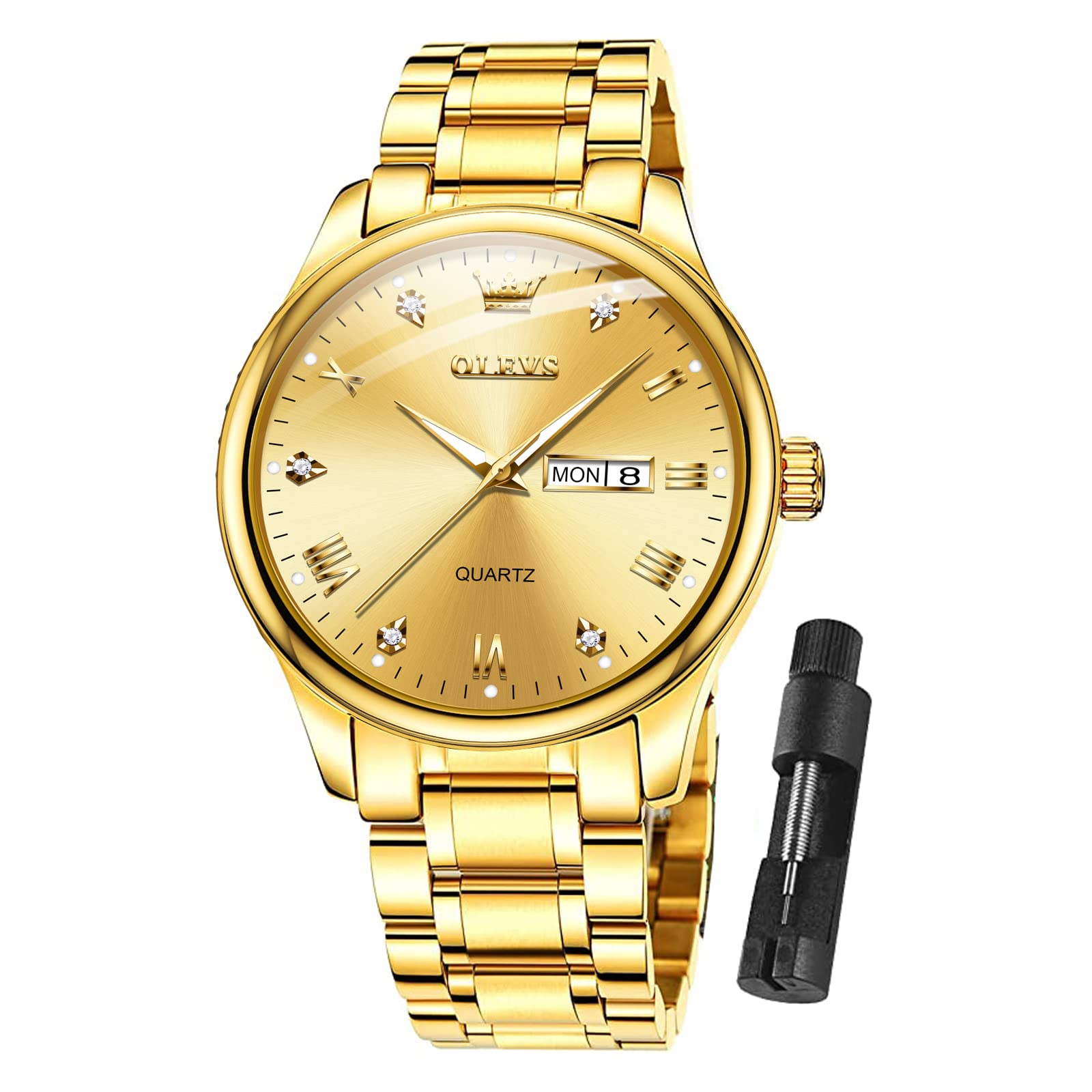 Foto 2 pulgar | Reloj Olevs Gold De Acero Inoxidable Impermeable Para Hombre - Venta Internacional.