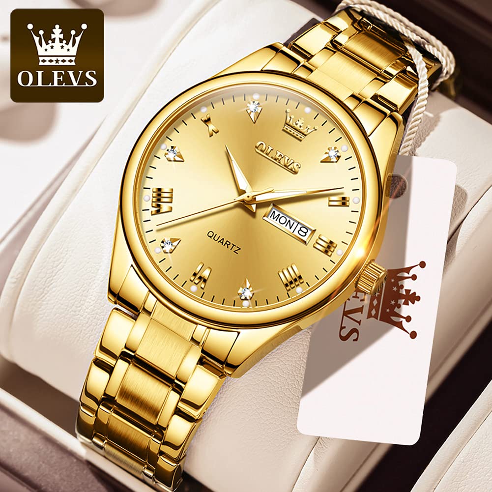 Foto 4 pulgar | Reloj Olevs Gold De Acero Inoxidable Impermeable Para Hombre - Venta Internacional.