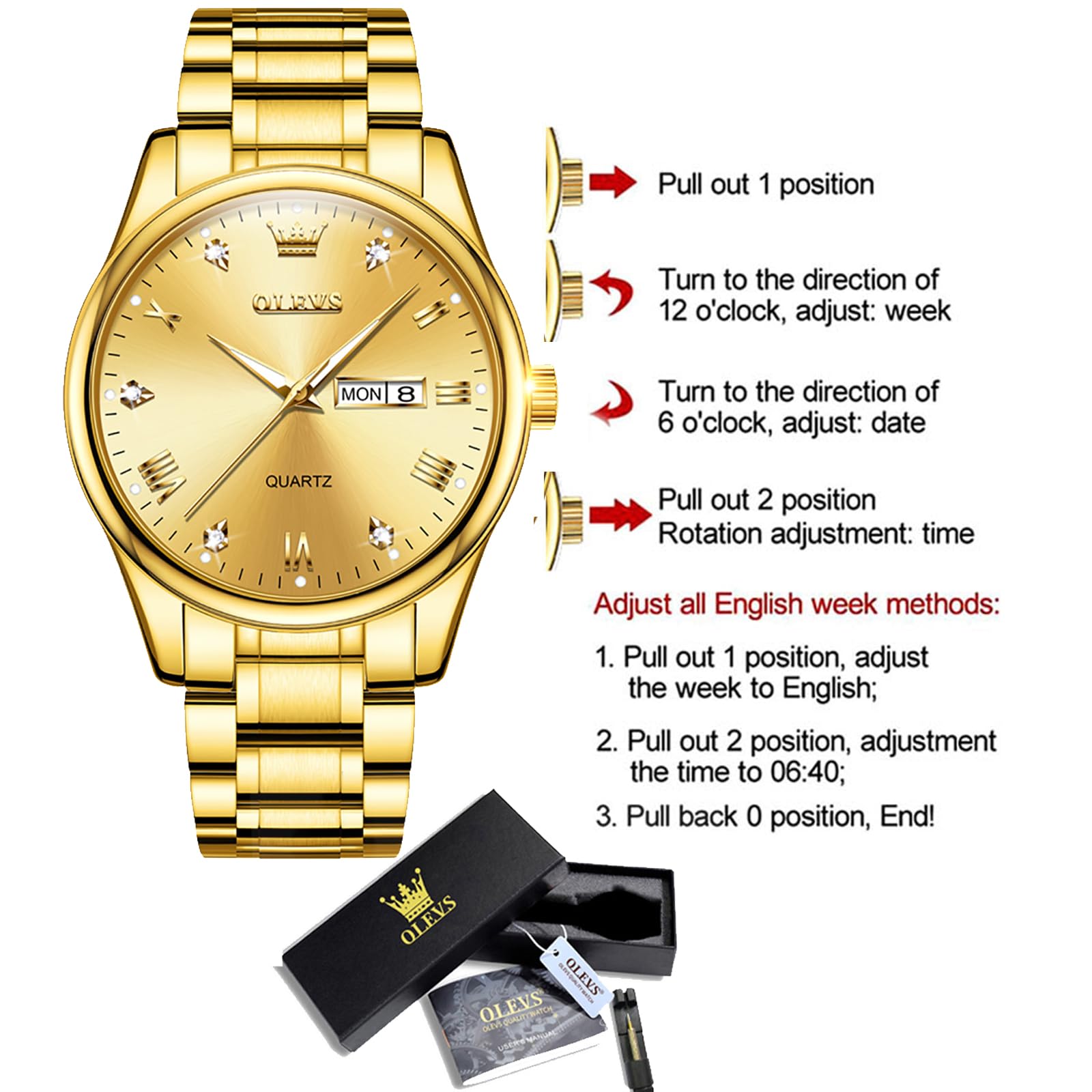 Foto 6 pulgar | Reloj Olevs Gold De Acero Inoxidable Impermeable Para Hombre - Venta Internacional.