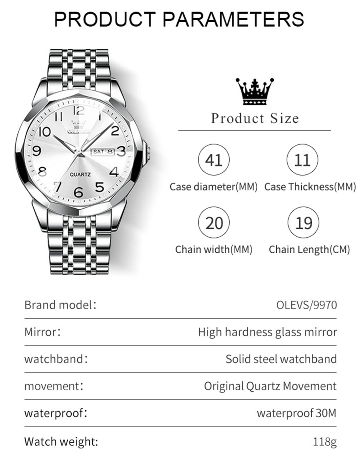 Foto 7 pulgar | Reloj Olevs White Luxury Dress Analog Quartz Para Hombre - Venta Internacional.