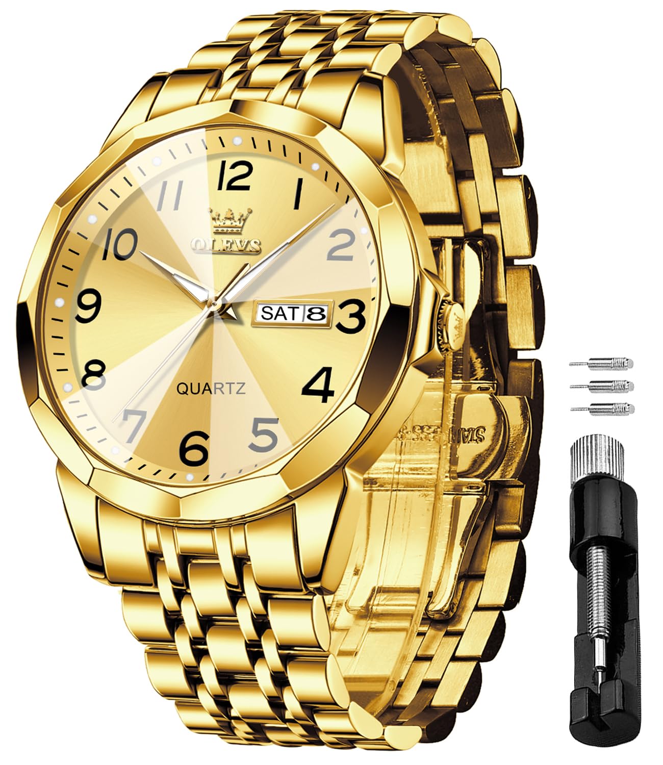 Foto 2 pulgar | Reloj Olevs Gold Para Hombre, Vestido De Lujo Impermeable Y Luminoso - Venta Internacional.