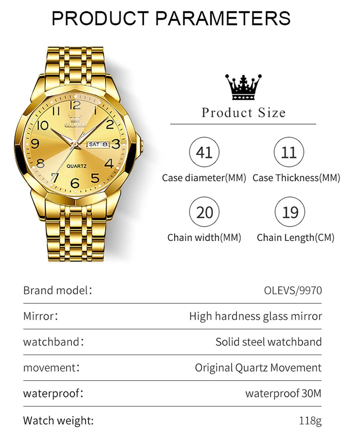 Foto 7 pulgar | Reloj Olevs Gold Para Hombre, Vestido De Lujo Impermeable Y Luminoso - Venta Internacional.