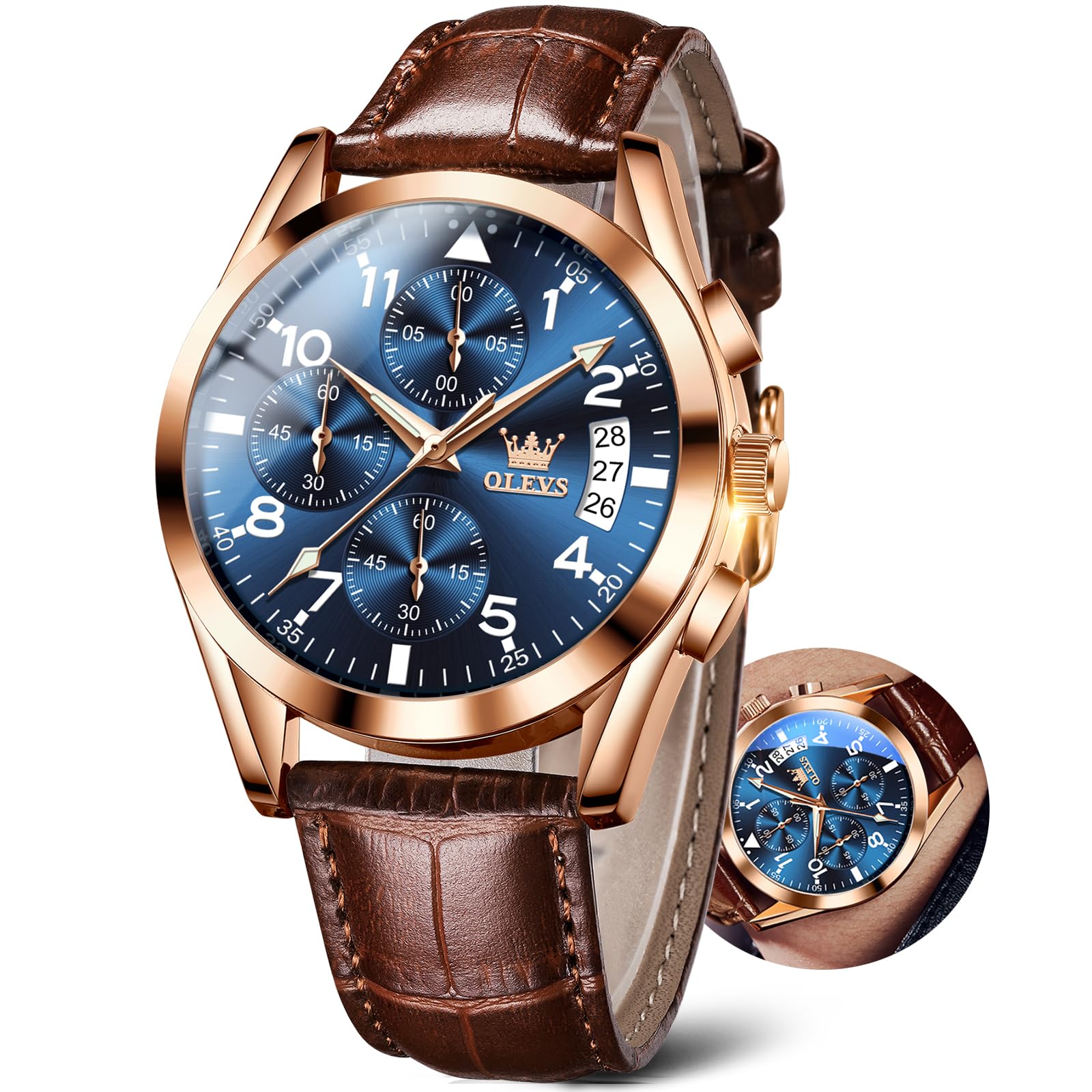 Reloj Olevs Chronograph Leather Para Hombre Con Tecnología Date Water Resist - Venta Internacional.