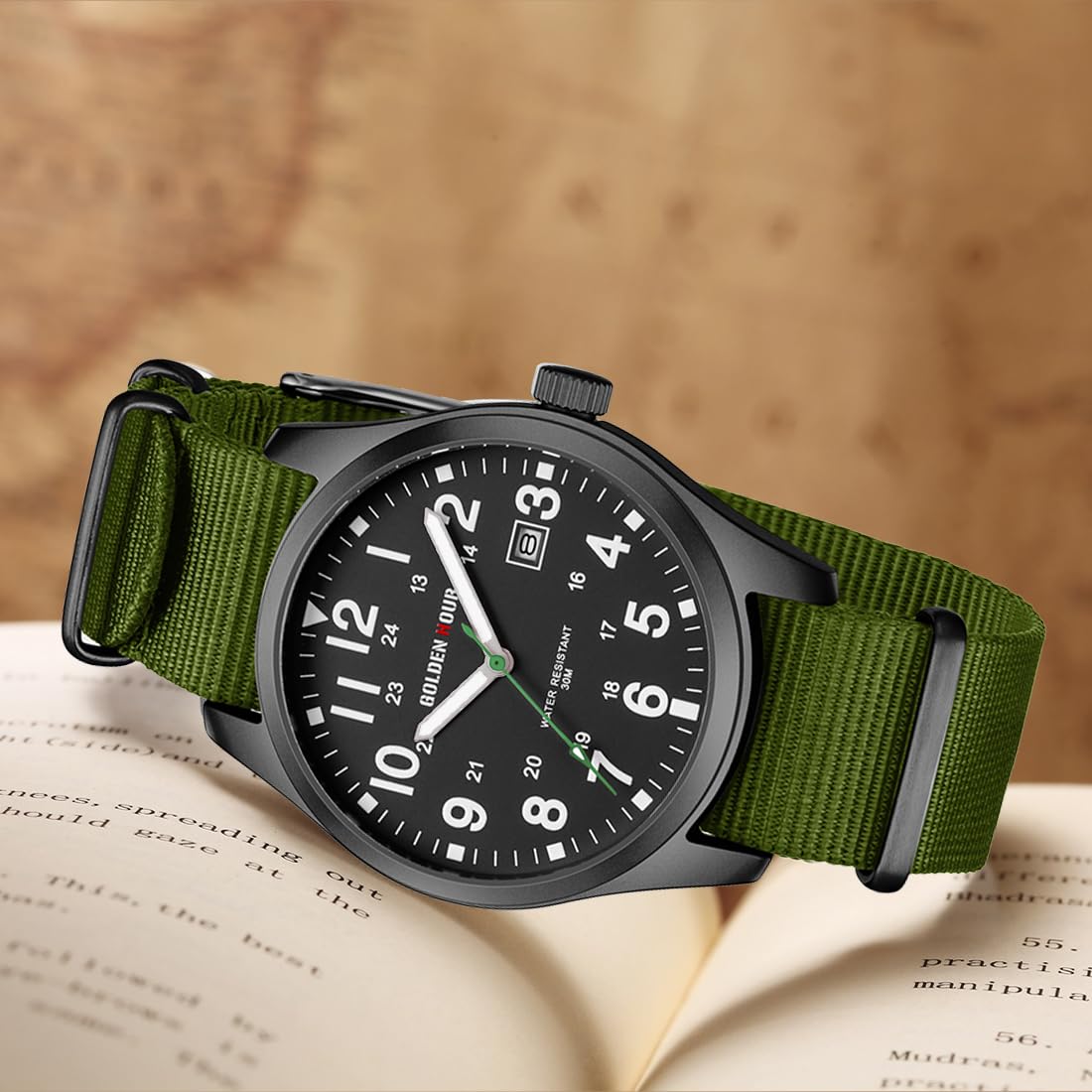 Foto 6 pulgar | Reloj Golden Hour Con Correa Deslizante De Nailon Para Hombre, Color Verde - Venta Internacional.