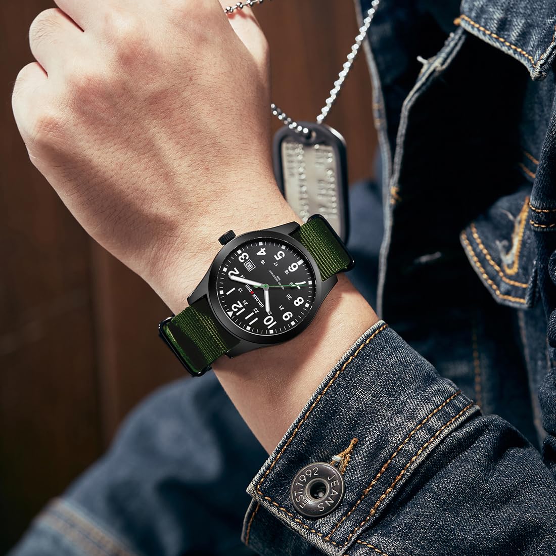 Foto 7 | Reloj Golden Hour Con Correa Deslizante De Nailon Para Hombre, Color Verde - Venta Internacional.