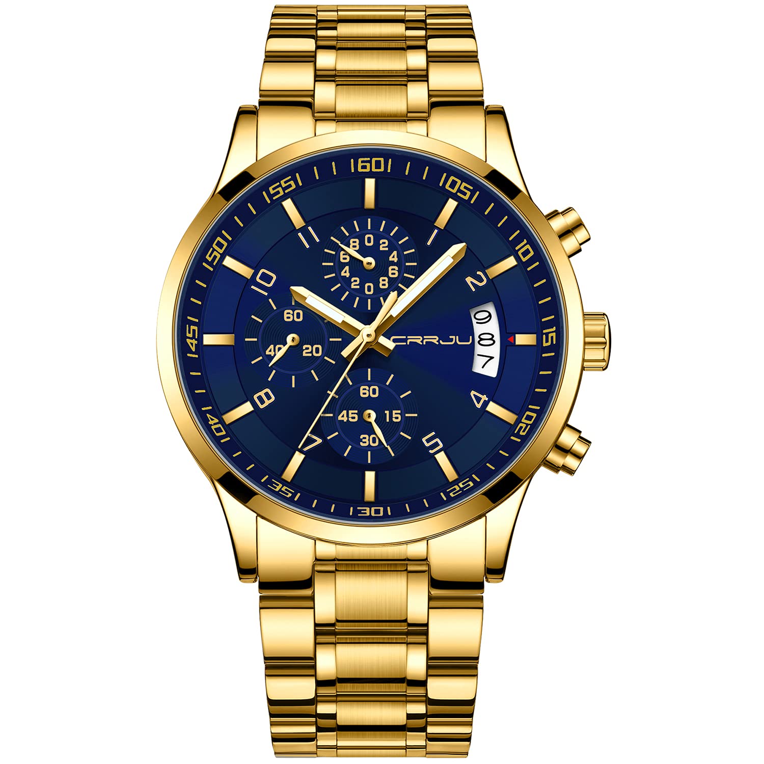 Reloj Crrju De Acero Inoxidable Dorado, De Lujo, Casual, A La Moda Para Hombre - Venta Internacional.