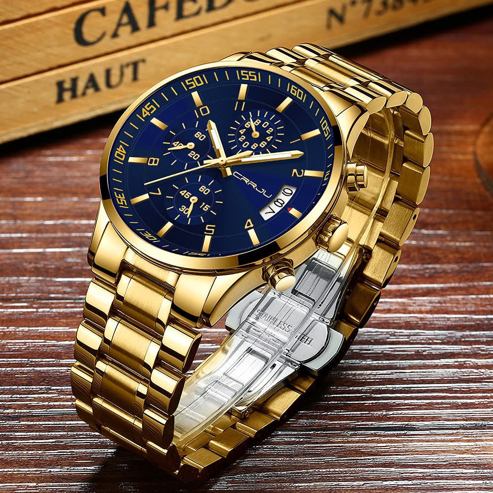 Foto 4 pulgar | Reloj Crrju De Acero Inoxidable Dorado, De Lujo, Casual, A La Moda Para Hombre - Venta Internacional.