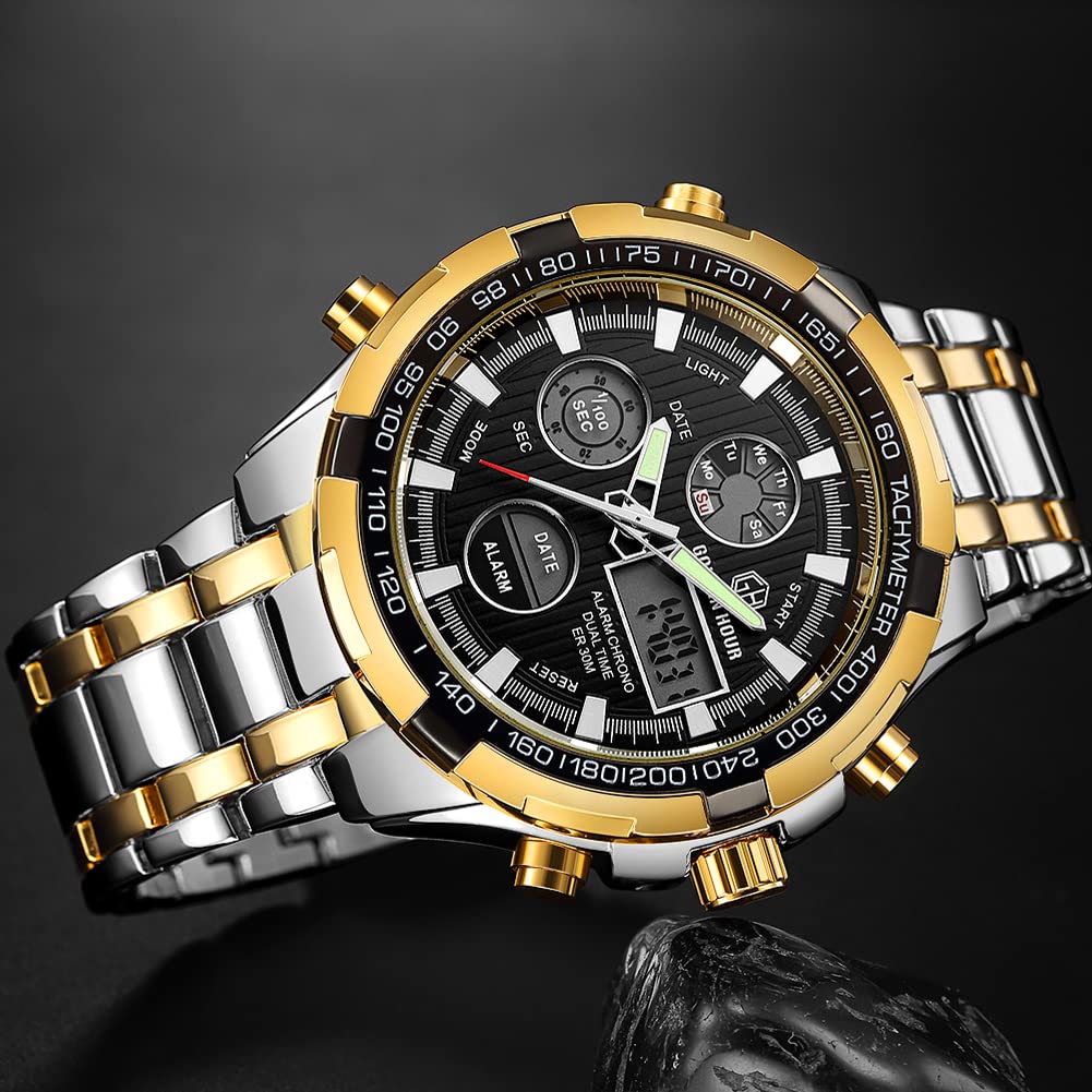 Foto 4 | Reloj Golden Hour De Lujo Analógico Digital De Acero Inoxidable Para Hombre - Venta Internacional.