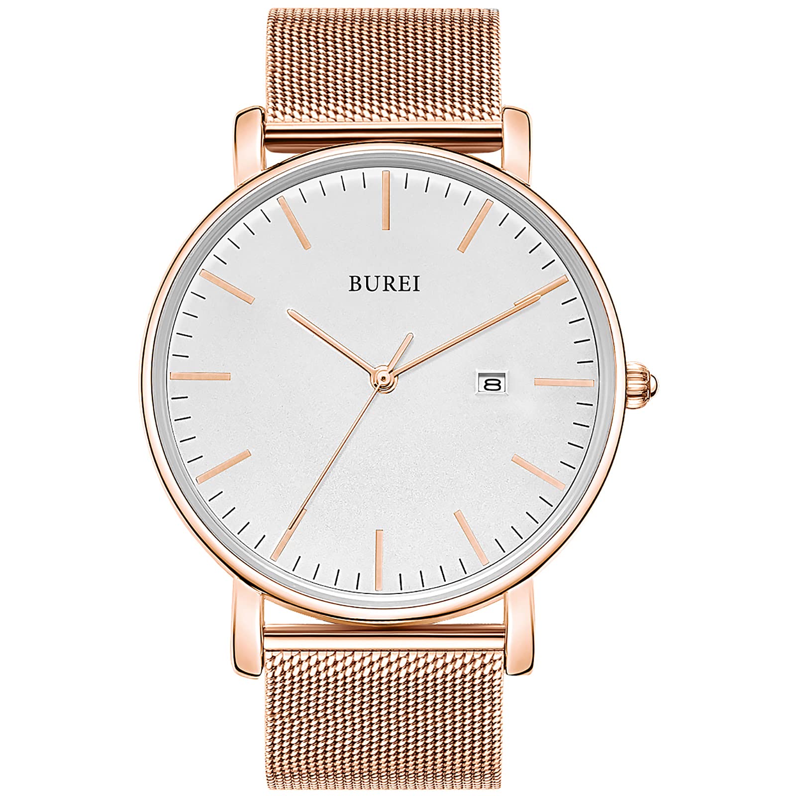 Reloj Analógico Burei Fashion Minimalista Blanco Con Oro Rosa - Venta Internacional.