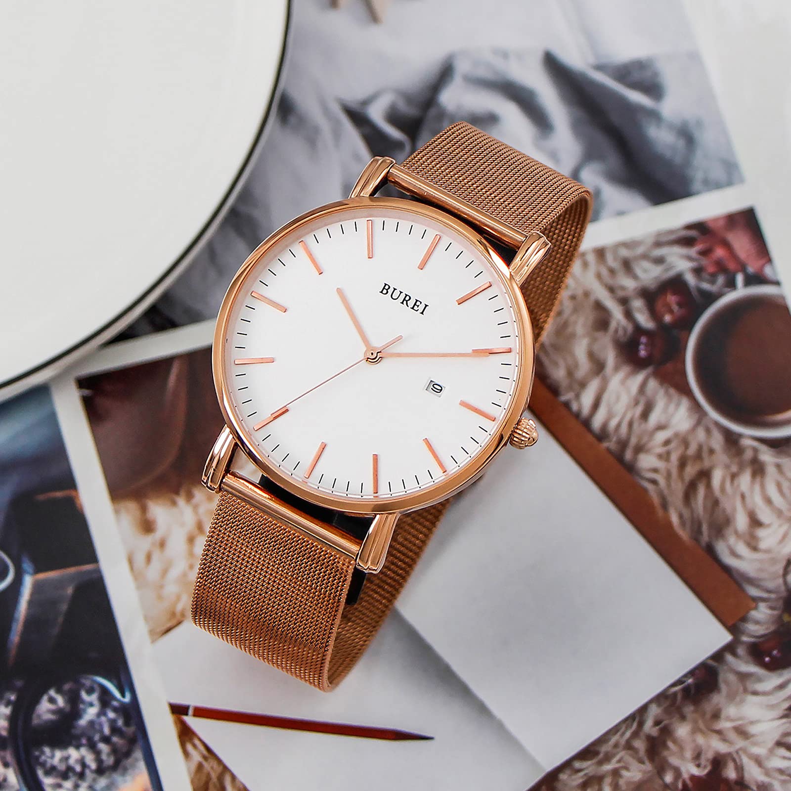 Foto 2 | Reloj Analógico Burei Fashion Minimalista Blanco Con Oro Rosa - Venta Internacional.