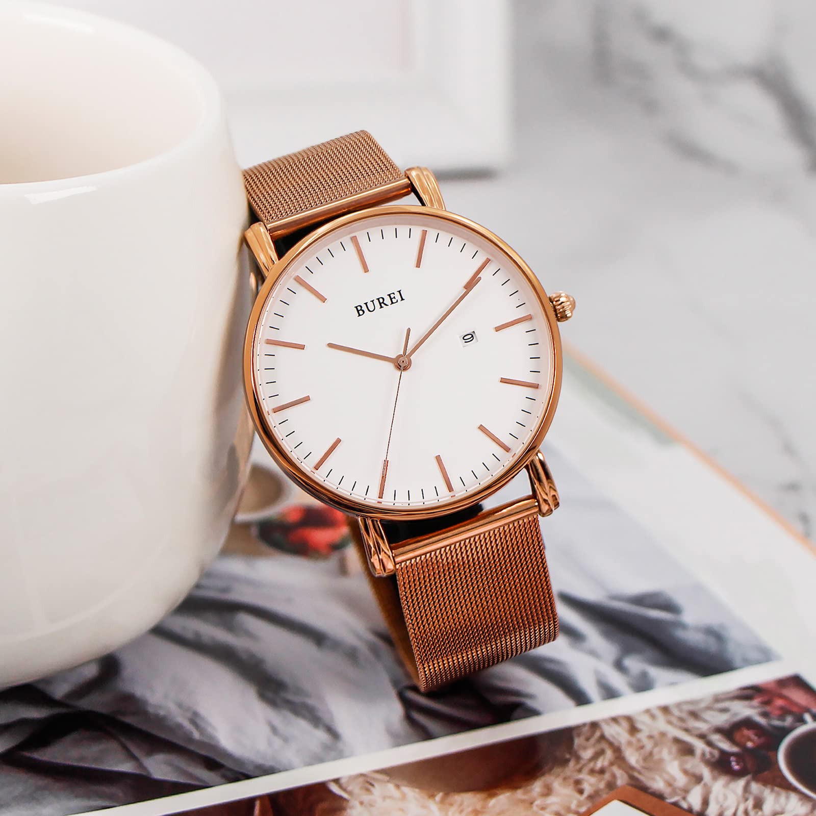 Foto 4 | Reloj Analógico Burei Fashion Minimalista Blanco Con Oro Rosa - Venta Internacional.