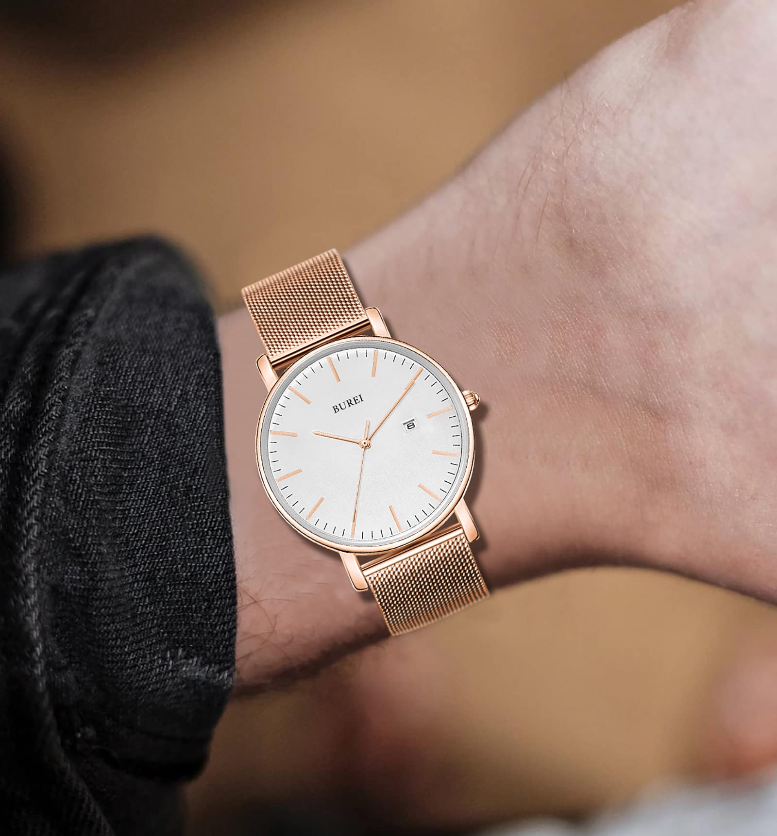 Foto 5 | Reloj Analógico Burei Fashion Minimalista Blanco Con Oro Rosa - Venta Internacional.