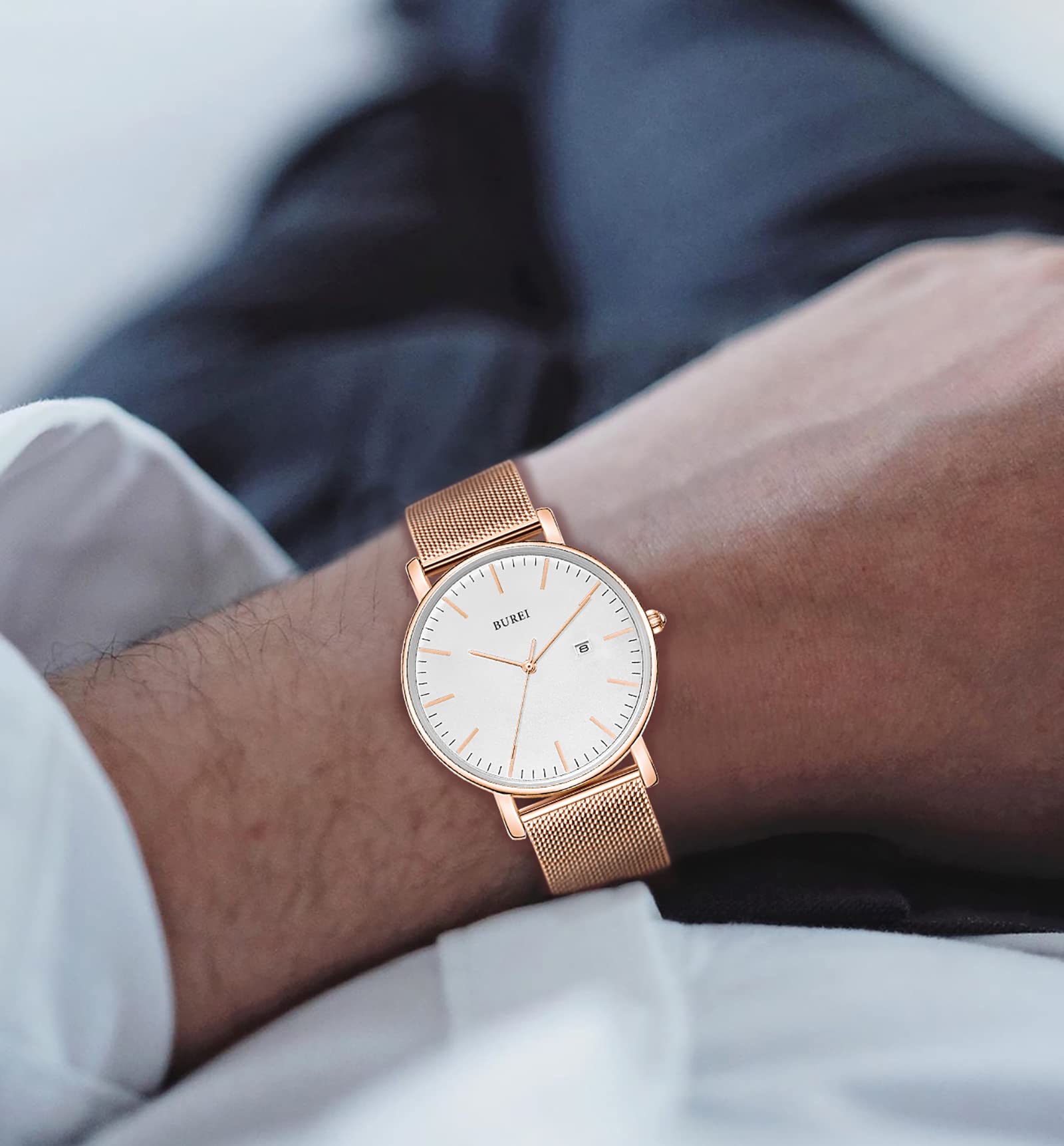 Foto 6 | Reloj Analógico Burei Fashion Minimalista Blanco Con Oro Rosa - Venta Internacional.