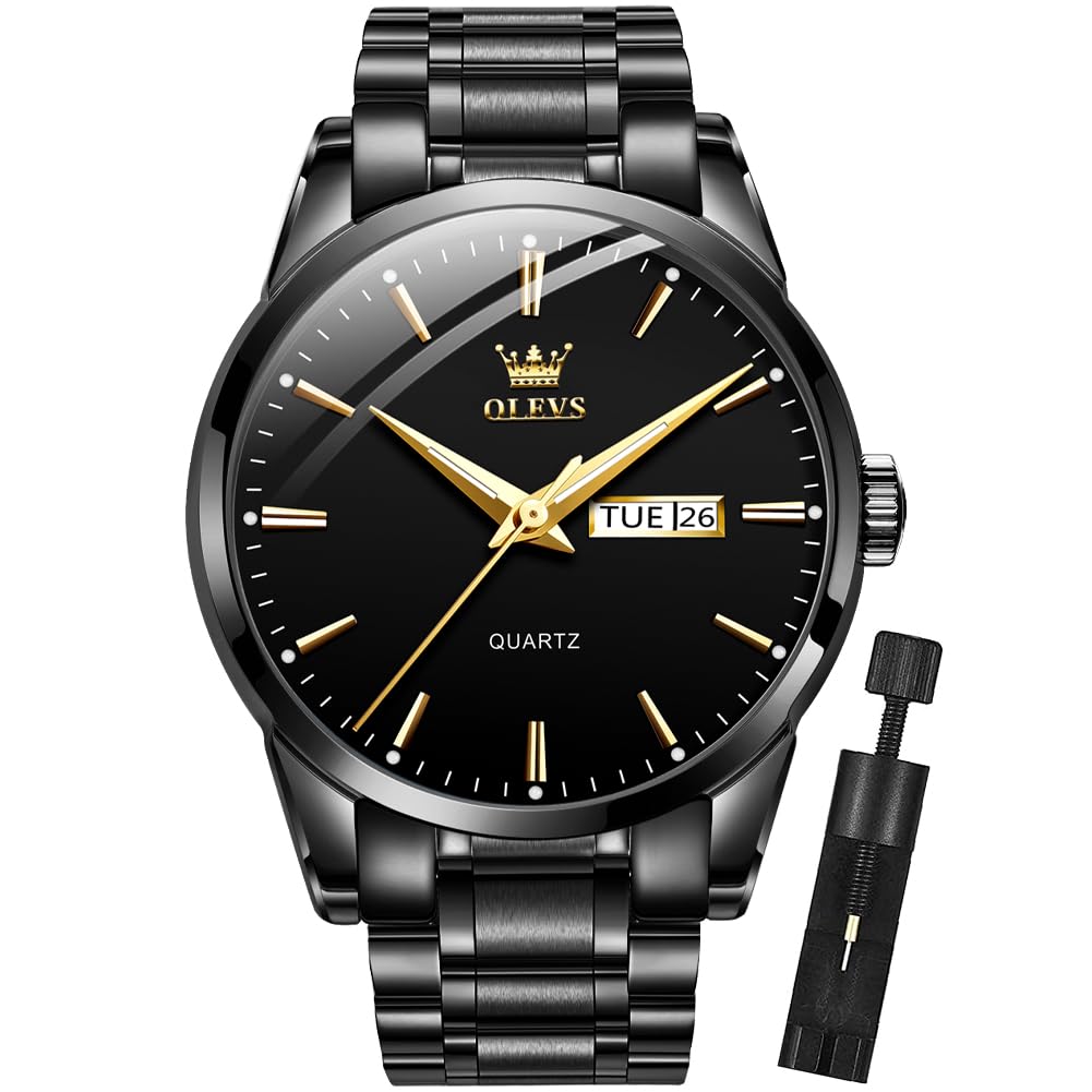 Reloj Olevs Para Hombre, Negro, Analógico, Cuarzo, Acero Inoxidable, 3 Atm - Venta Internacional.