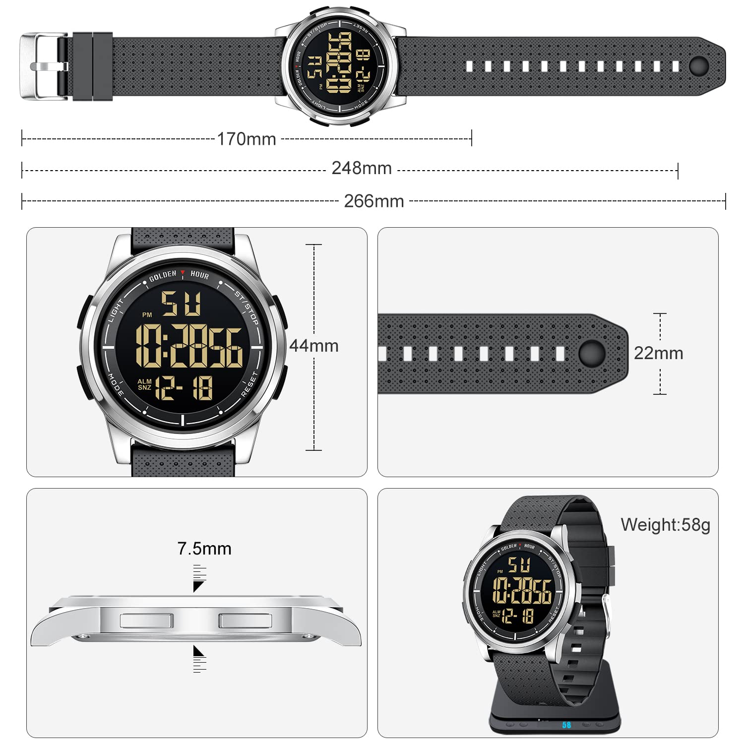 Foto 6 pulgar | Reloj Digital Ultrafino E Impermeable Golden Hour Para Hombre Y Mujer - Venta Internacional.