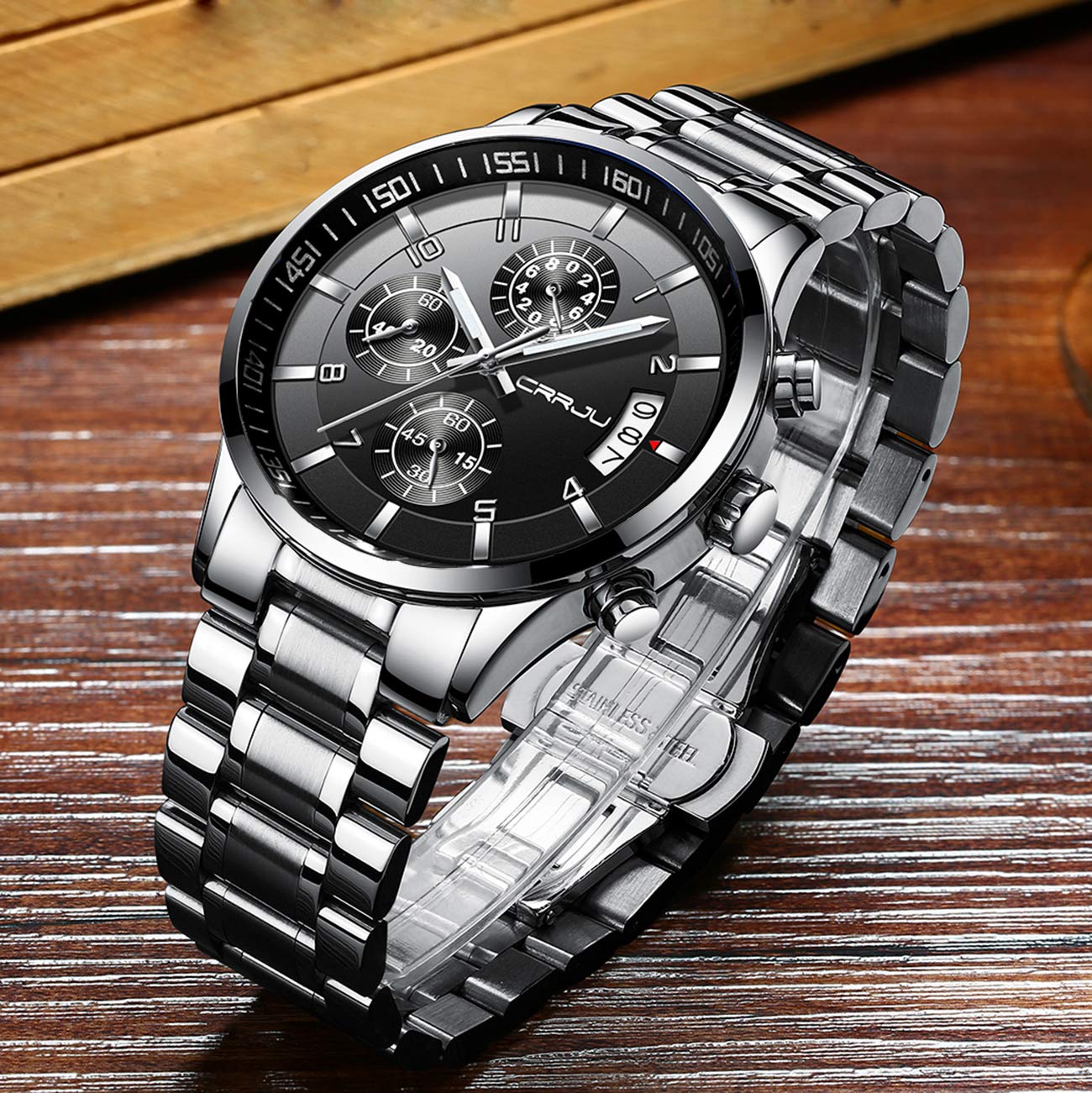 Foto 4 pulgar | Reloj Crrju Para Hombre, Elegante, Casual, De Negocios, Impermeable, Plateado - Venta Internacional.