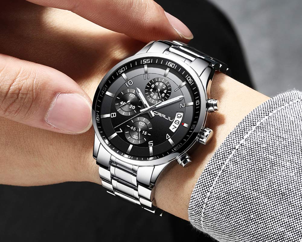 Foto 6 pulgar | Reloj Crrju Para Hombre, Elegante, Casual, De Negocios, Impermeable, Plateado - Venta Internacional.