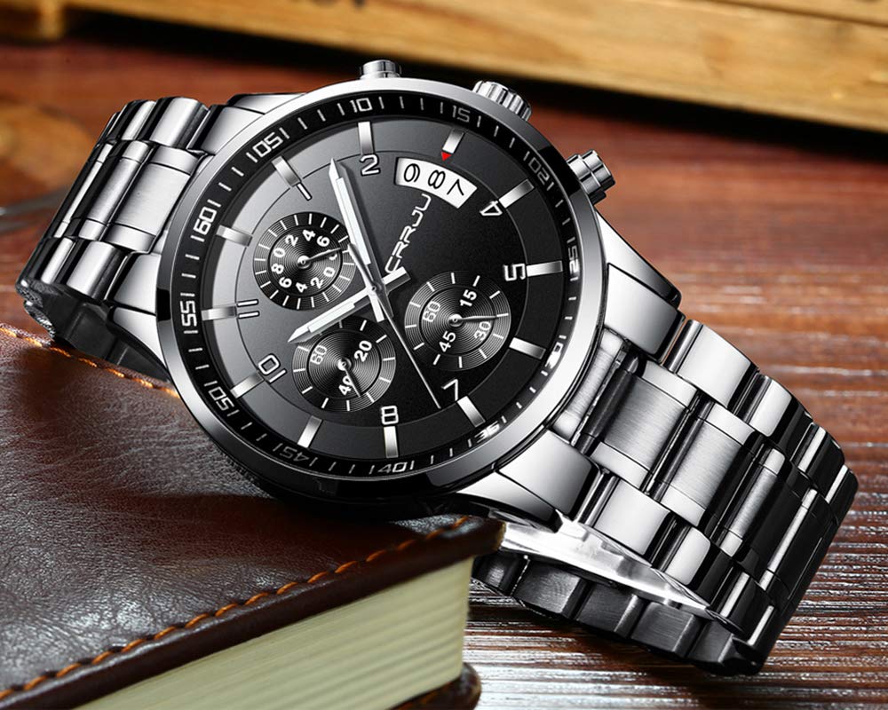 Foto 7 pulgar | Reloj Crrju Para Hombre, Elegante, Casual, De Negocios, Impermeable, Plateado - Venta Internacional.