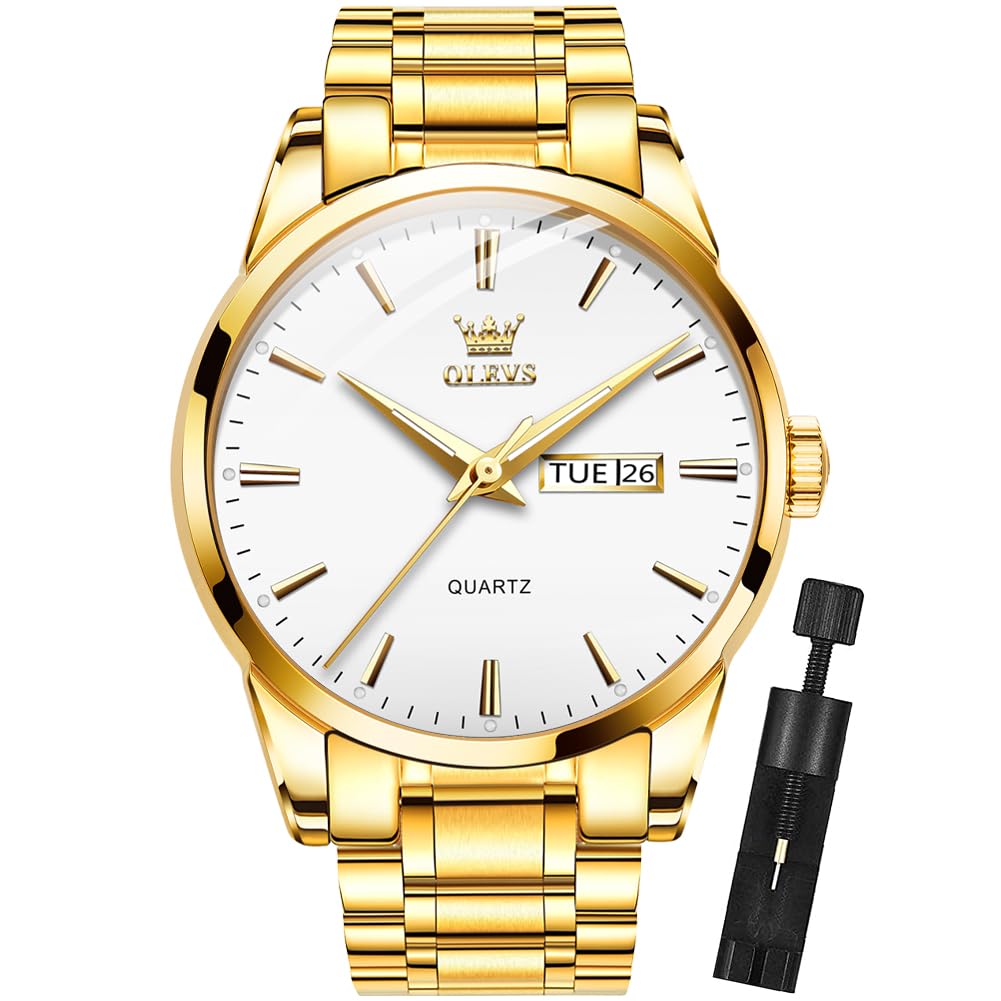 Reloj Olevs Para Hombre, Analógico, Cuarzo Dorado, Acero Inoxidable, Resistente Al Agua - Venta Internacional.