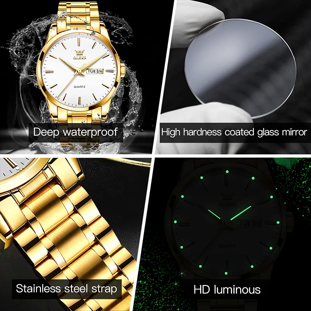 Foto 4 | Reloj Olevs Para Hombre, Analógico, Cuarzo Dorado, Acero Inoxidable, Resistente Al Agua - Venta Internacional.