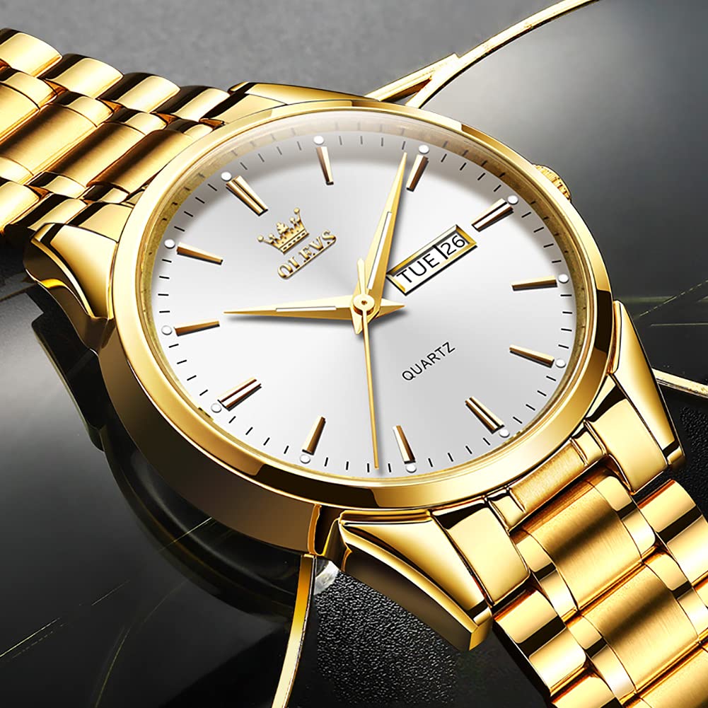 Foto 6 | Reloj Olevs Para Hombre, Analógico, Cuarzo Dorado, Acero Inoxidable, Resistente Al Agua - Venta Internacional.