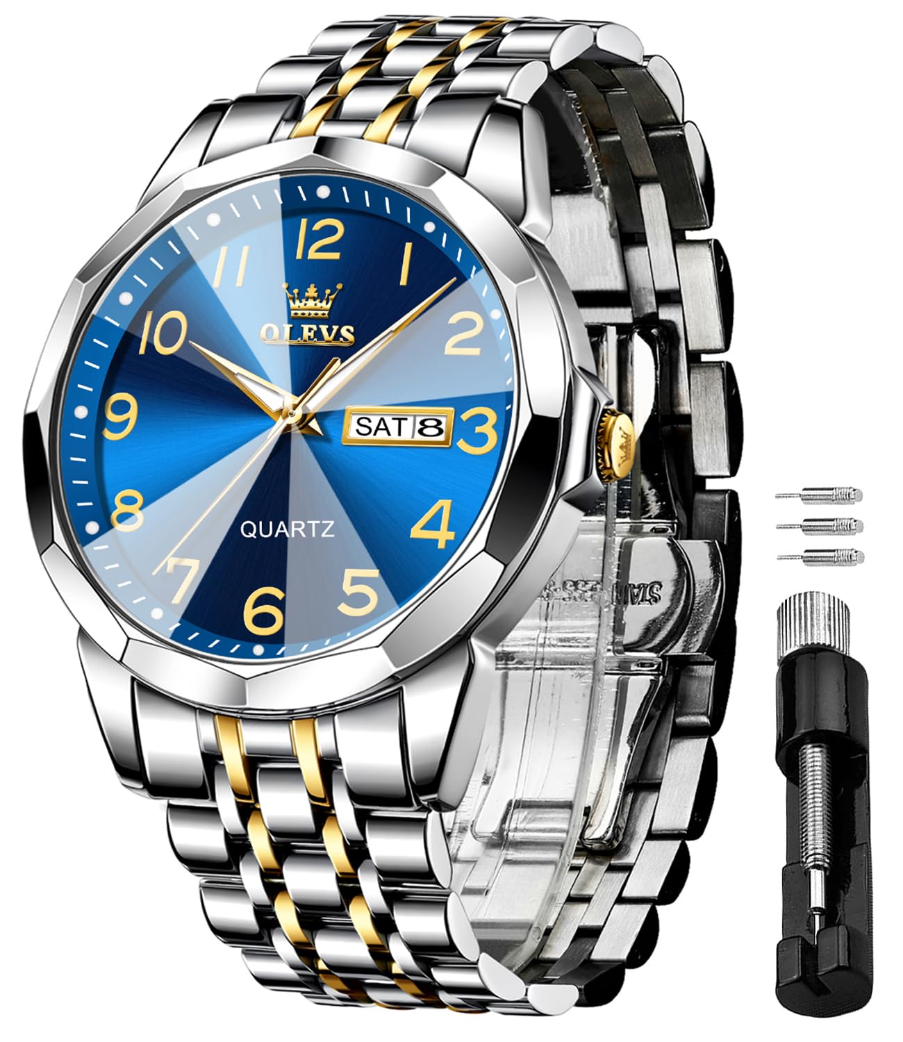 Foto 2 pulgar | Reloj Olevs Blue Para Hombre Vestido De Lujo Analógico De Cuarzo - Venta Internacional.