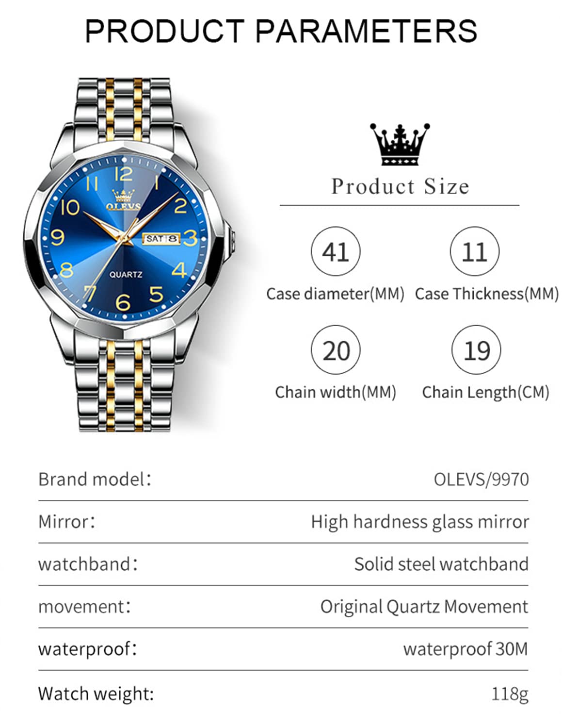 Foto 7 pulgar | Reloj Olevs Blue Para Hombre Vestido De Lujo Analógico De Cuarzo - Venta Internacional.