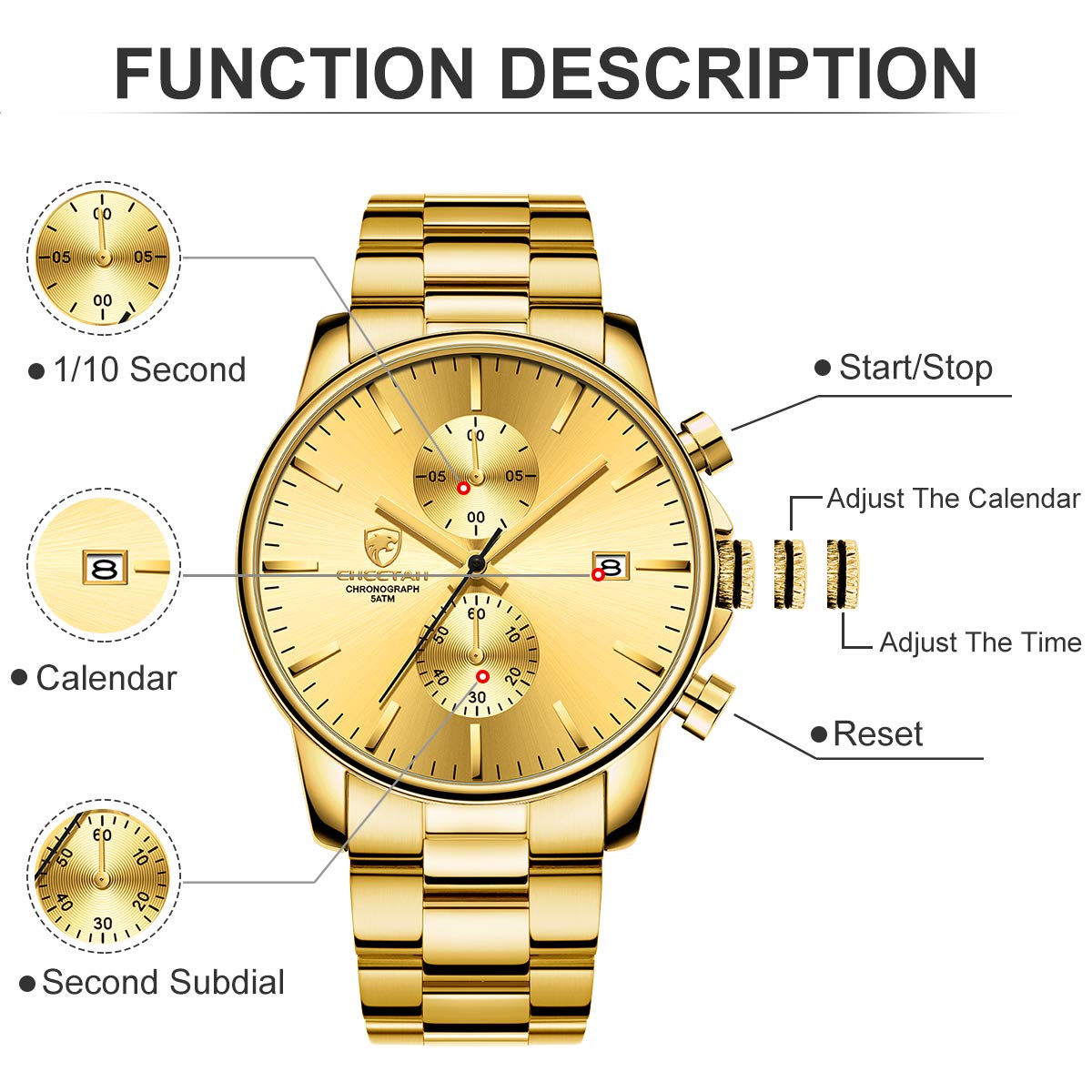 Foto 4 pulgar | Reloj Golden Hour Con Cronógrafo De Cuarzo Y Acero Inoxidable Para Hombre - Venta Internacional.