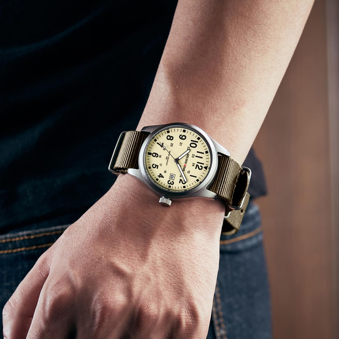 Foto 7 | Reloj Golden Hour Con Correa Deslizante De Nailon Para Hombre, Color Plateado - Venta Internacional.