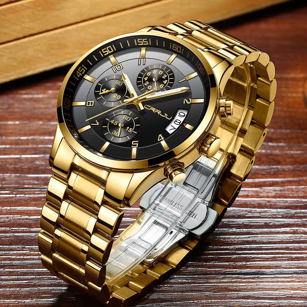 Foto 4 pulgar | Reloj Crrju Gold De Acero Inoxidable Business Date Para Hombre - Venta Internacional.