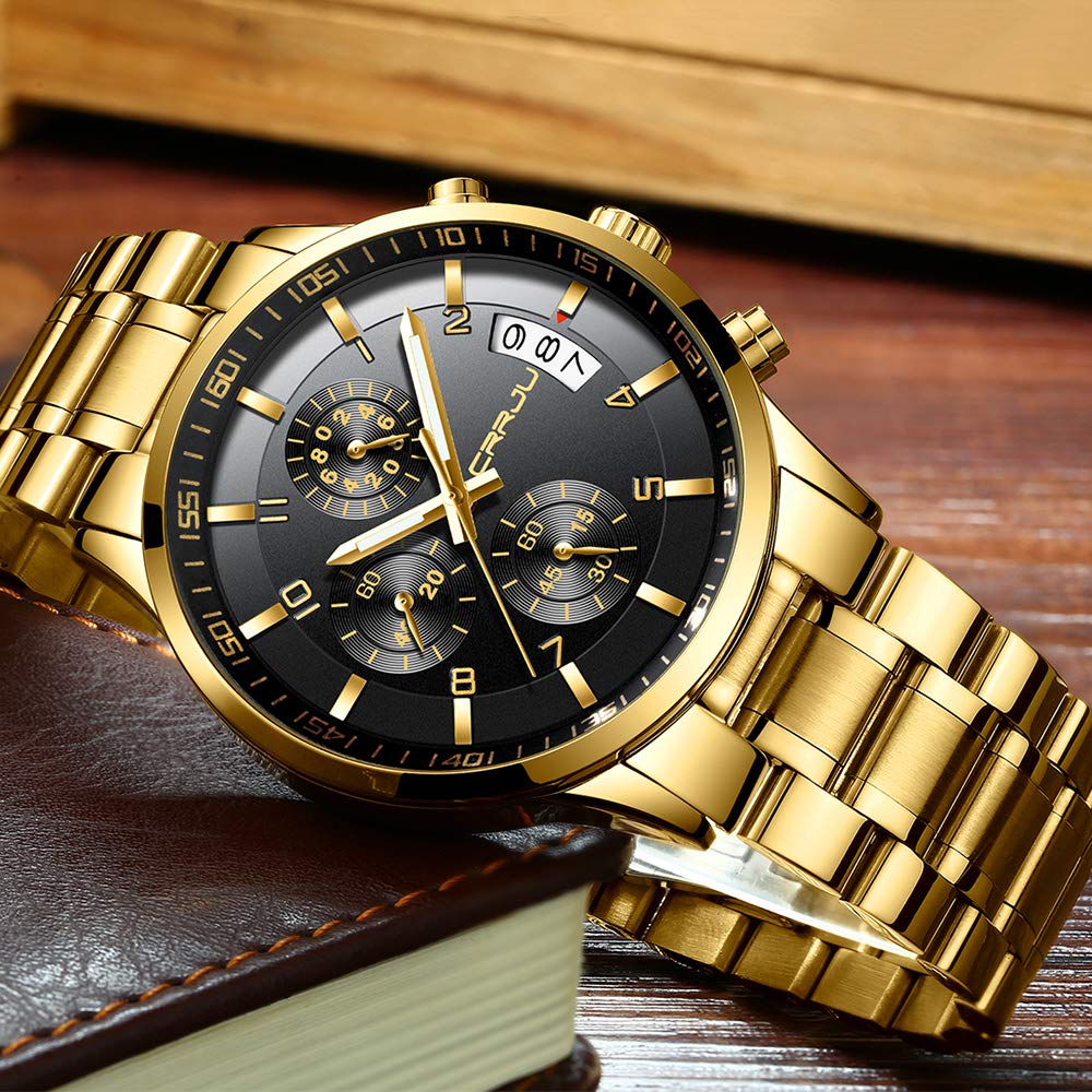 Foto 5 pulgar | Reloj Crrju Gold De Acero Inoxidable Business Date Para Hombre - Venta Internacional.