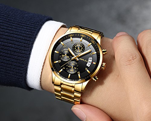 Foto 6 pulgar | Reloj Crrju Gold De Acero Inoxidable Business Date Para Hombre - Venta Internacional.