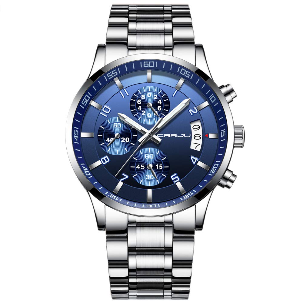 Reloj De Pulsera Crrju Luxury Fashion Impermeable Para Hombre Plateado - Venta Internacional.