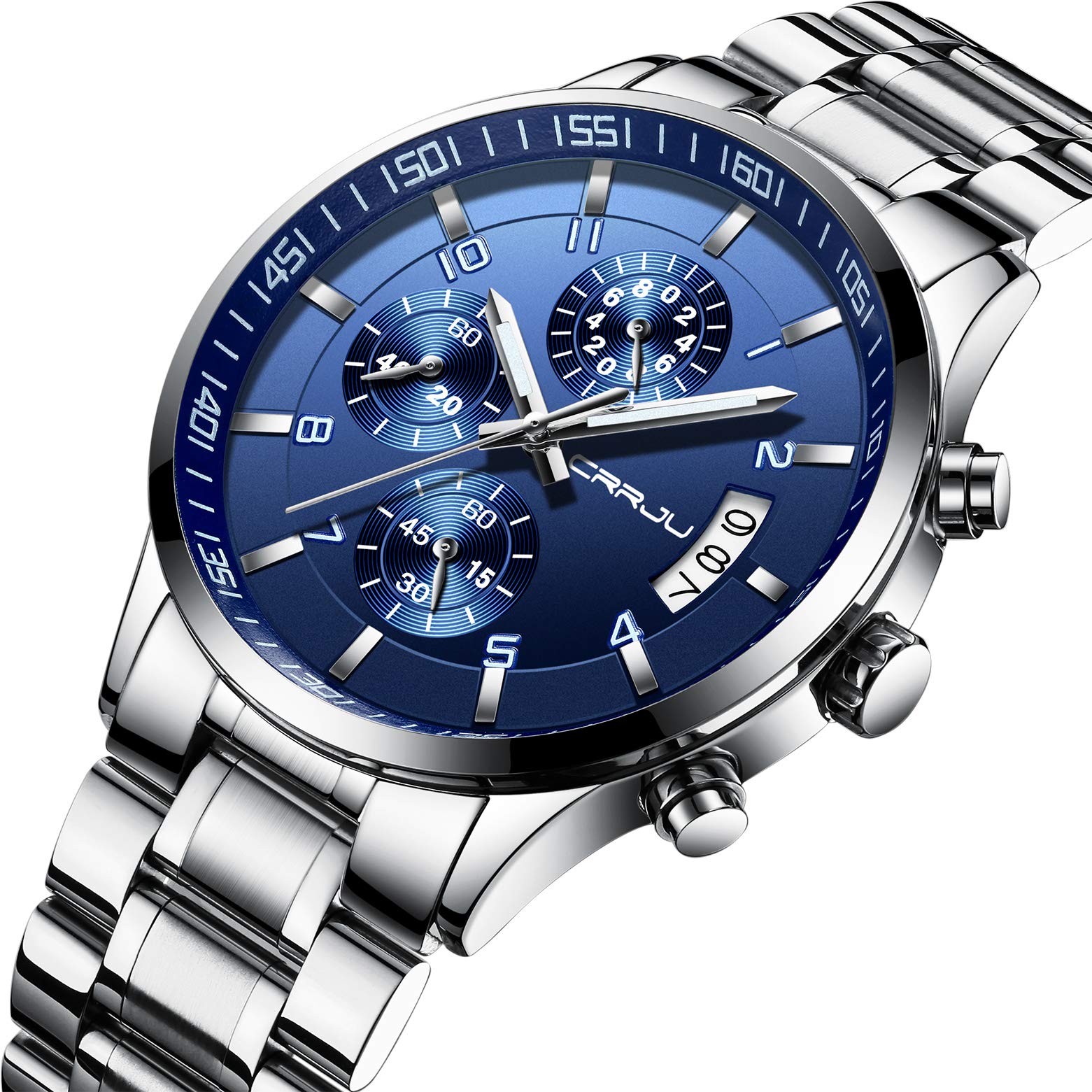 Foto 3 pulgar | Reloj De Pulsera Crrju Luxury Fashion Impermeable Para Hombre Plateado - Venta Internacional.