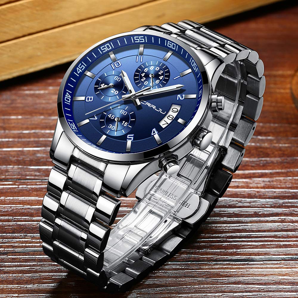Foto 4 pulgar | Reloj De Pulsera Crrju Luxury Fashion Impermeable Para Hombre Plateado - Venta Internacional.
