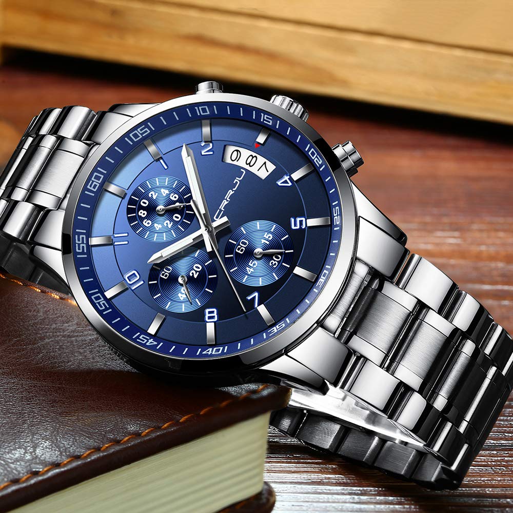 Foto 5 pulgar | Reloj De Pulsera Crrju Luxury Fashion Impermeable Para Hombre Plateado - Venta Internacional.