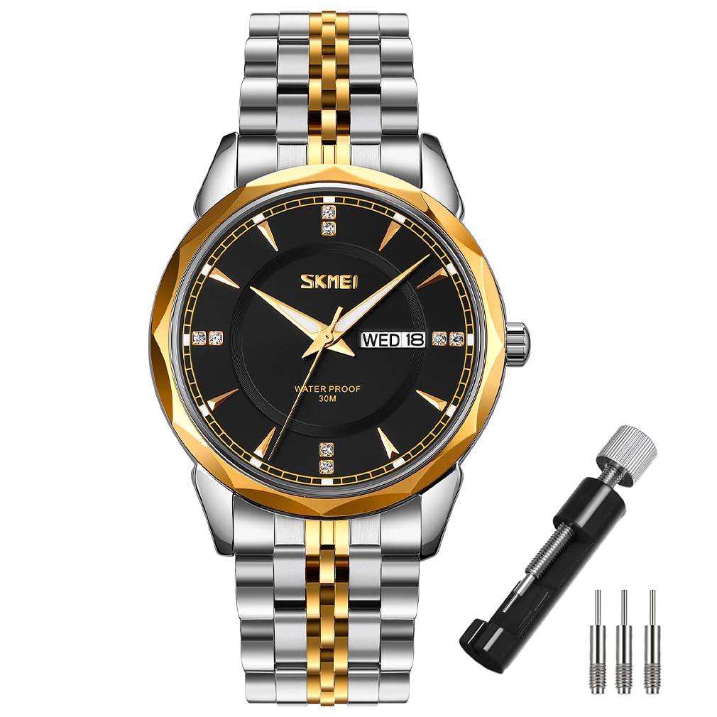 Reloj Skmei Business De Acero Inoxidable Dorado Y Plateado Para Hombre - Venta Internacional.