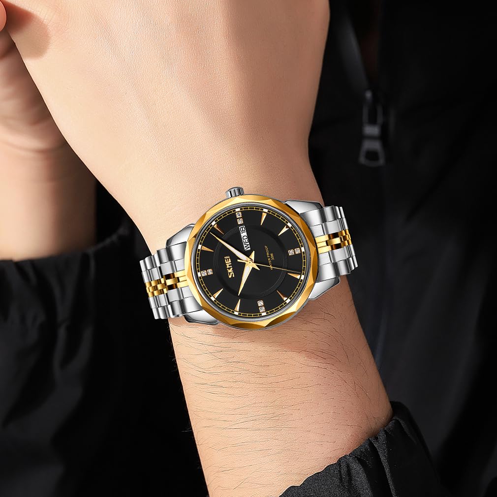 Foto 3 pulgar | Reloj Skmei Business De Acero Inoxidable Dorado Y Plateado Para Hombre - Venta Internacional.
