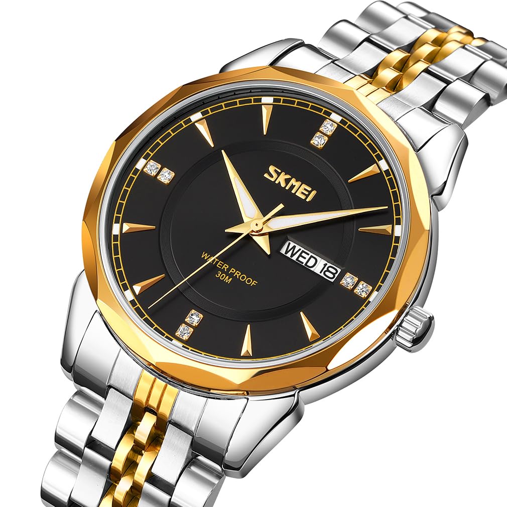 Foto 4 pulgar | Reloj Skmei Business De Acero Inoxidable Dorado Y Plateado Para Hombre - Venta Internacional.