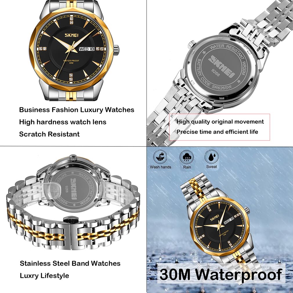 Foto 5 pulgar | Reloj Skmei Business De Acero Inoxidable Dorado Y Plateado Para Hombre - Venta Internacional.