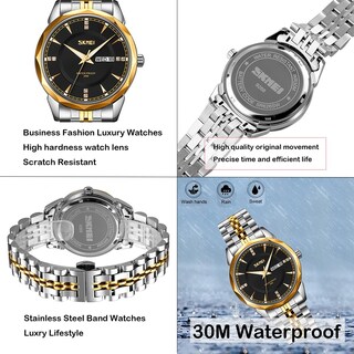 Foto 4 | Reloj Skmei Business De Acero Inoxidable Dorado Y Plateado Para Hombre - Venta Internacional.
