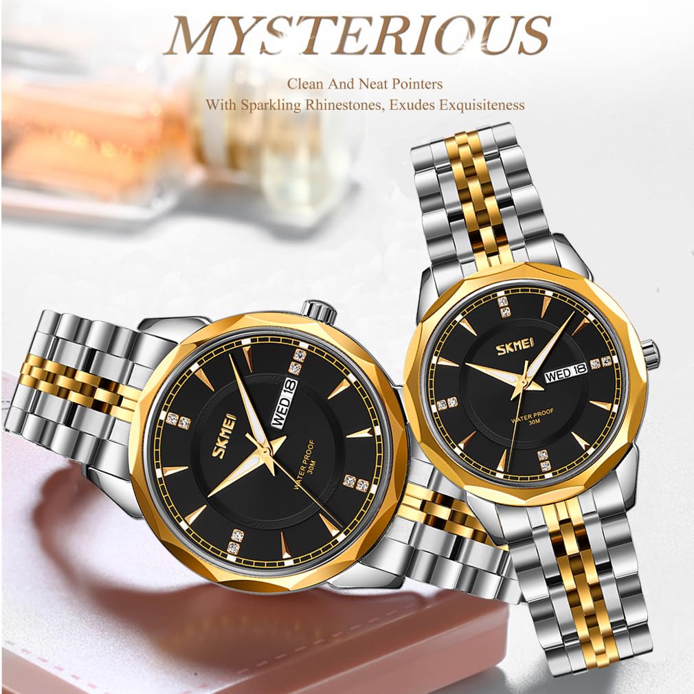 Foto 6 pulgar | Reloj Skmei Business De Acero Inoxidable Dorado Y Plateado Para Hombre - Venta Internacional.