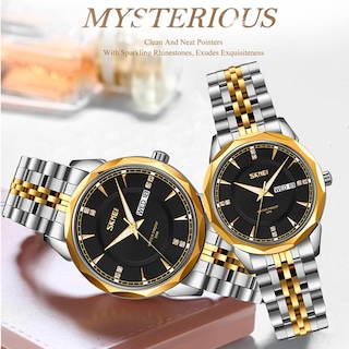 Foto 5 | Reloj Skmei Business De Acero Inoxidable Dorado Y Plateado Para Hombre - Venta Internacional.