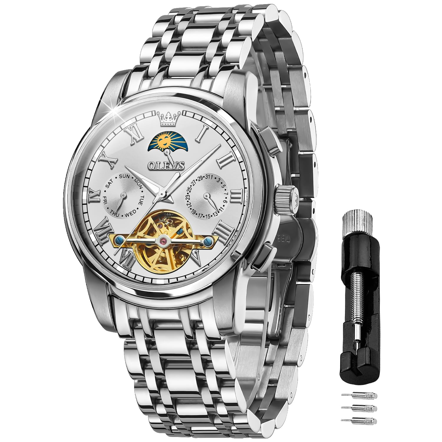 Foto 2 pulgar | Reloj Olevs Tourbillon de Acero Inoxidable para Hombre - Venta Internacional