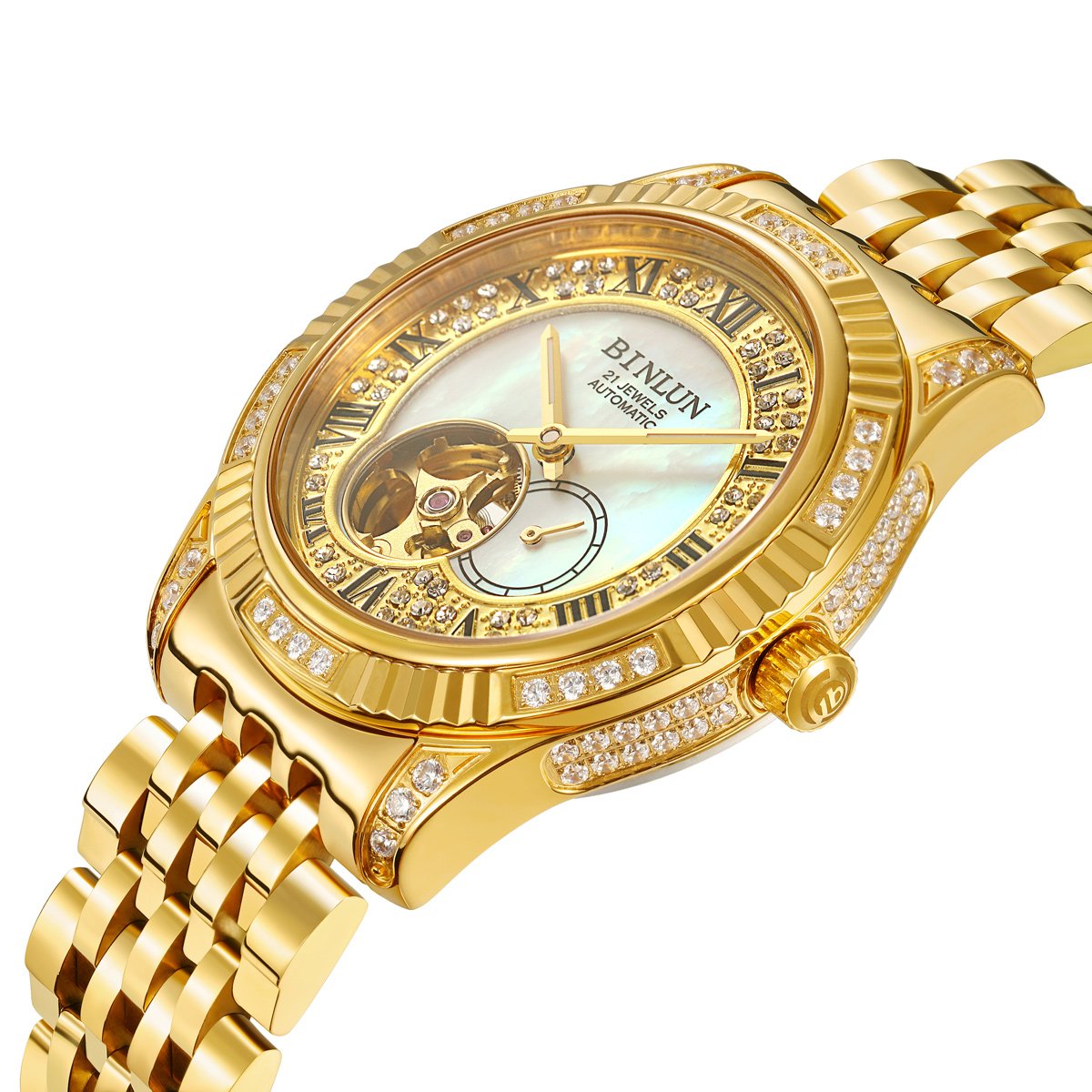 Foto 3 pulgar | Reloj De Pulsera Binlun Tourbillon Automático En Oro De 18 Quilates Para Hombre - Venta Internacional.