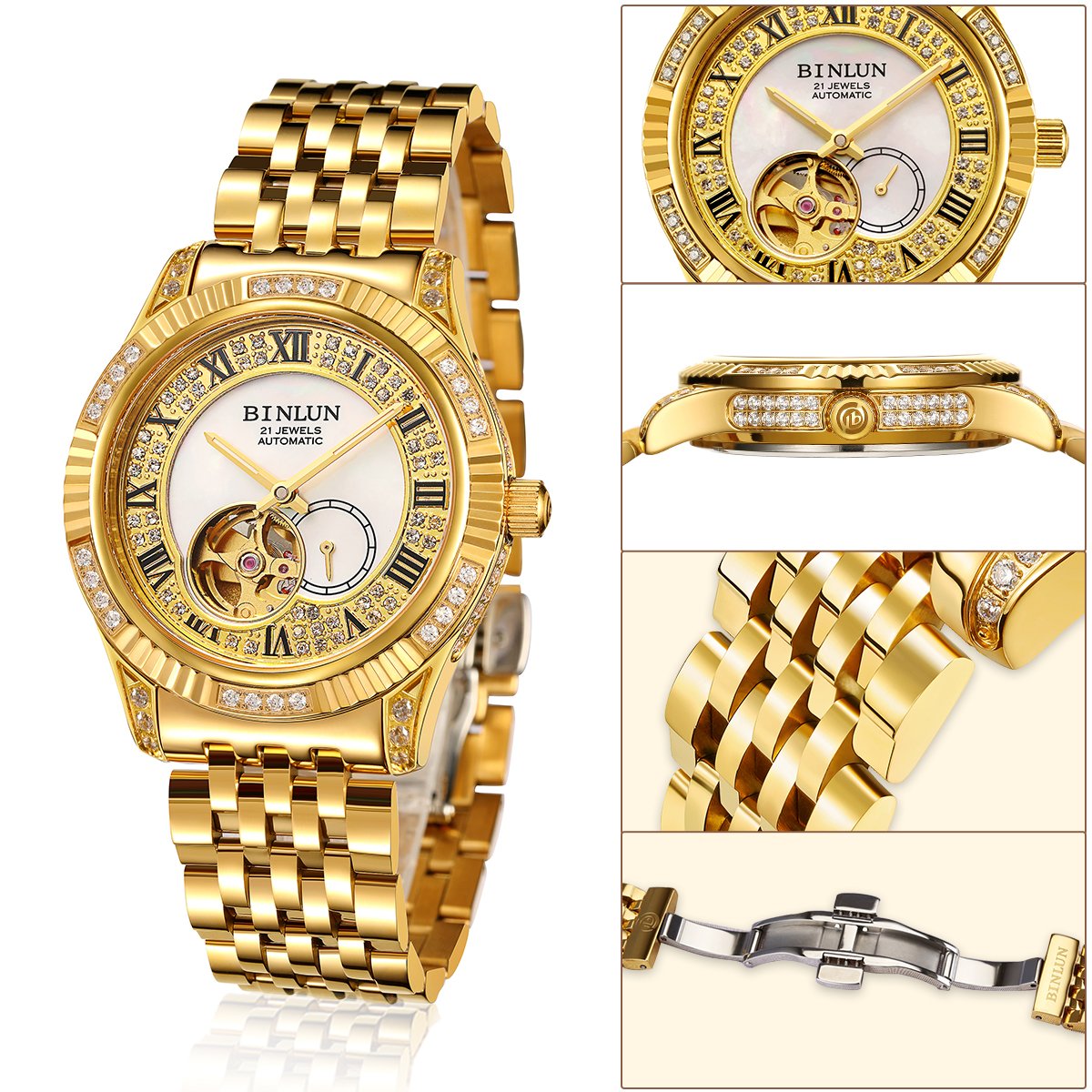 Foto 4 pulgar | Reloj De Pulsera Binlun Tourbillon Automático En Oro De 18 Quilates Para Hombre - Venta Internacional.